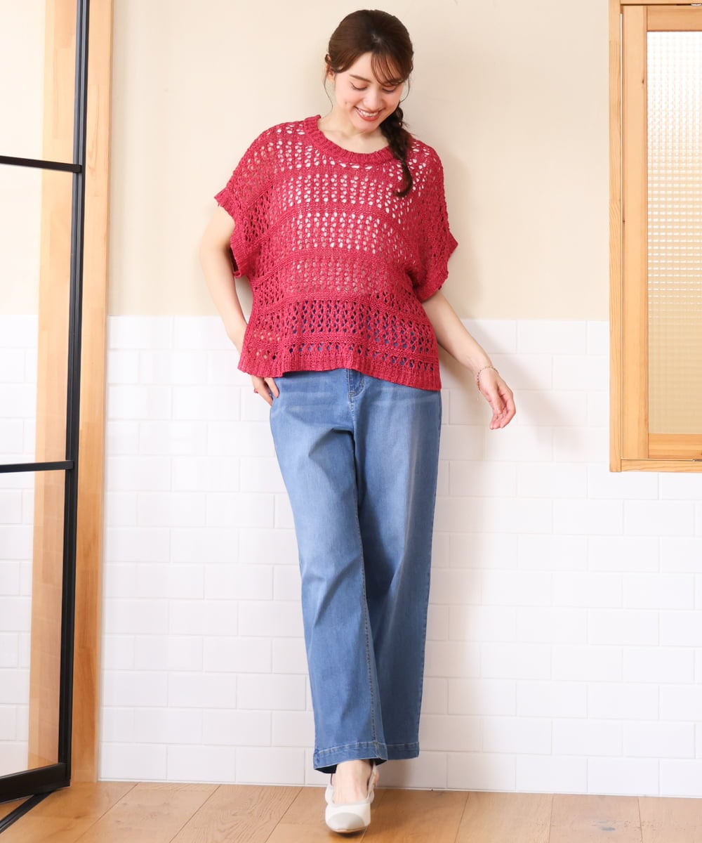 OLLHD31109 eur3(エウルキューブ) 【大きいサイズ/接触冷感】ストレートワイドデニムパンツ ライトブルー