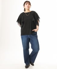 OLLHD31109 eur3(エウルキューブ) 【大きいサイズ/接触冷感】ストレートワイドデニムパンツ ネイビー