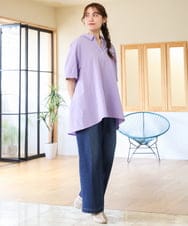 OLLHD31109 eur3(エウルキューブ) 【大きいサイズ/接触冷感】ストレートワイドデニムパンツ ネイビー