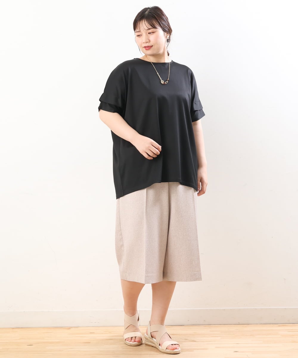 OLLHS40100 eur3(エウルキューブ) 【大きいサイズ】リネンライクキュロットパンツ ベージュ(82)