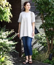 OLLHV31089 eur3(エウルキューブ) 【大きいサイズ/接触冷感】カットレングスストレッチデニム ブルー(55)