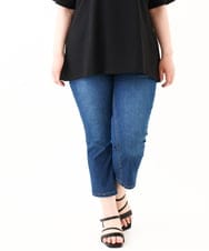OLLHV31089 eur3(エウルキューブ) 【大きいサイズ/接触冷感】カットレングスストレッチデニム ブルー(55)