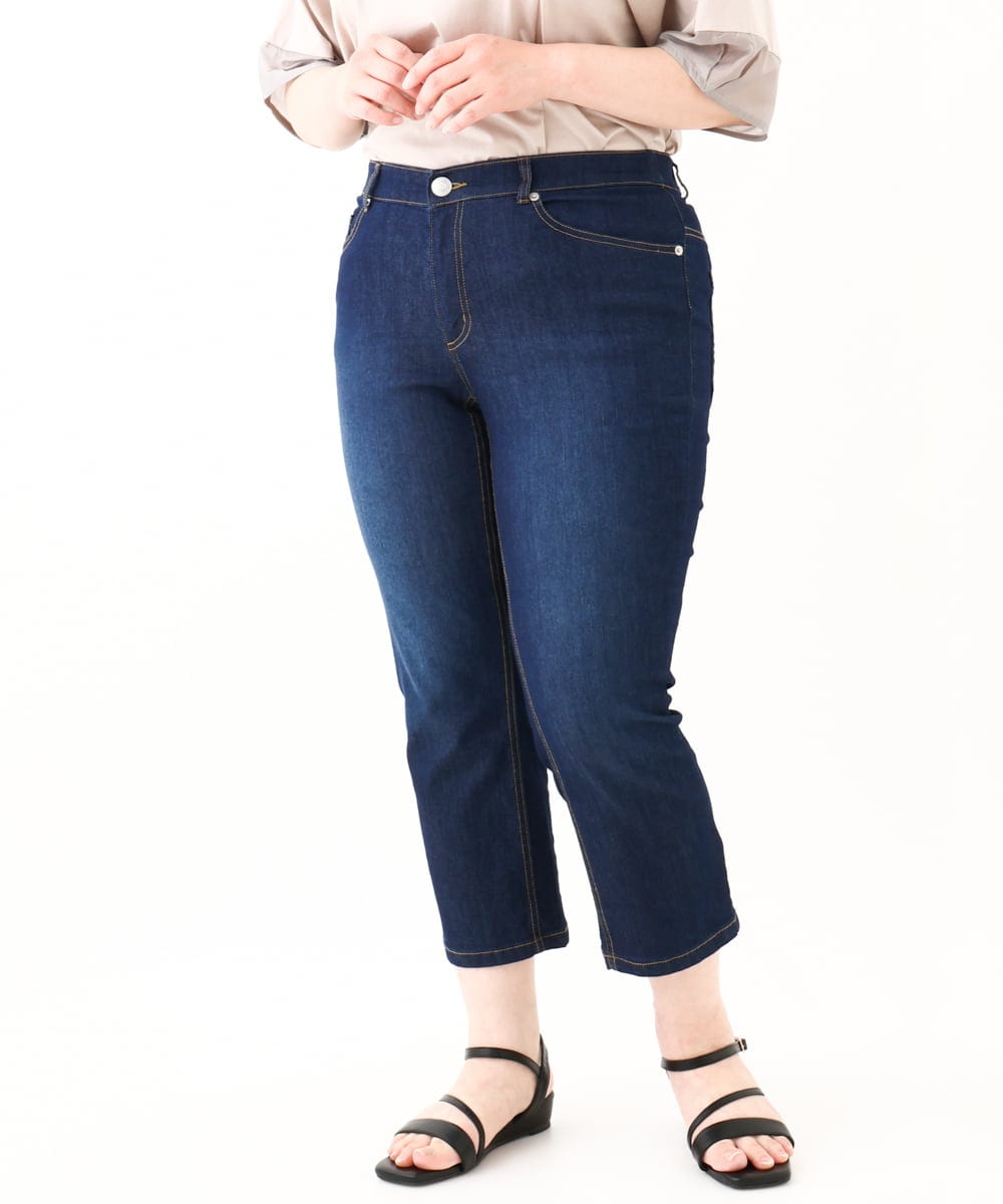 OLLHV31089 eur3(エウルキューブ) 【大きいサイズ/接触冷感】カットレングスストレッチデニム ネイビー(57)
