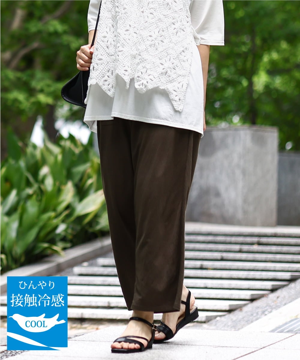 OLLIA44129 eur3(エウルキューブ) 【大きいサイズ/接触冷感】カノコワイドパンツ カーキ(36)