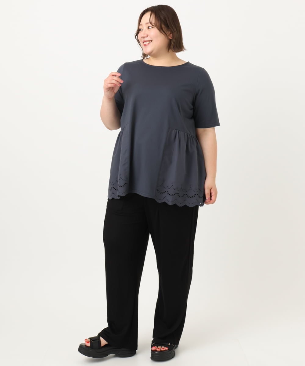 OLLIA44129 eur3(エウルキューブ) 【大きいサイズ/接触冷感】カノコワイドパンツ ブラック(94)