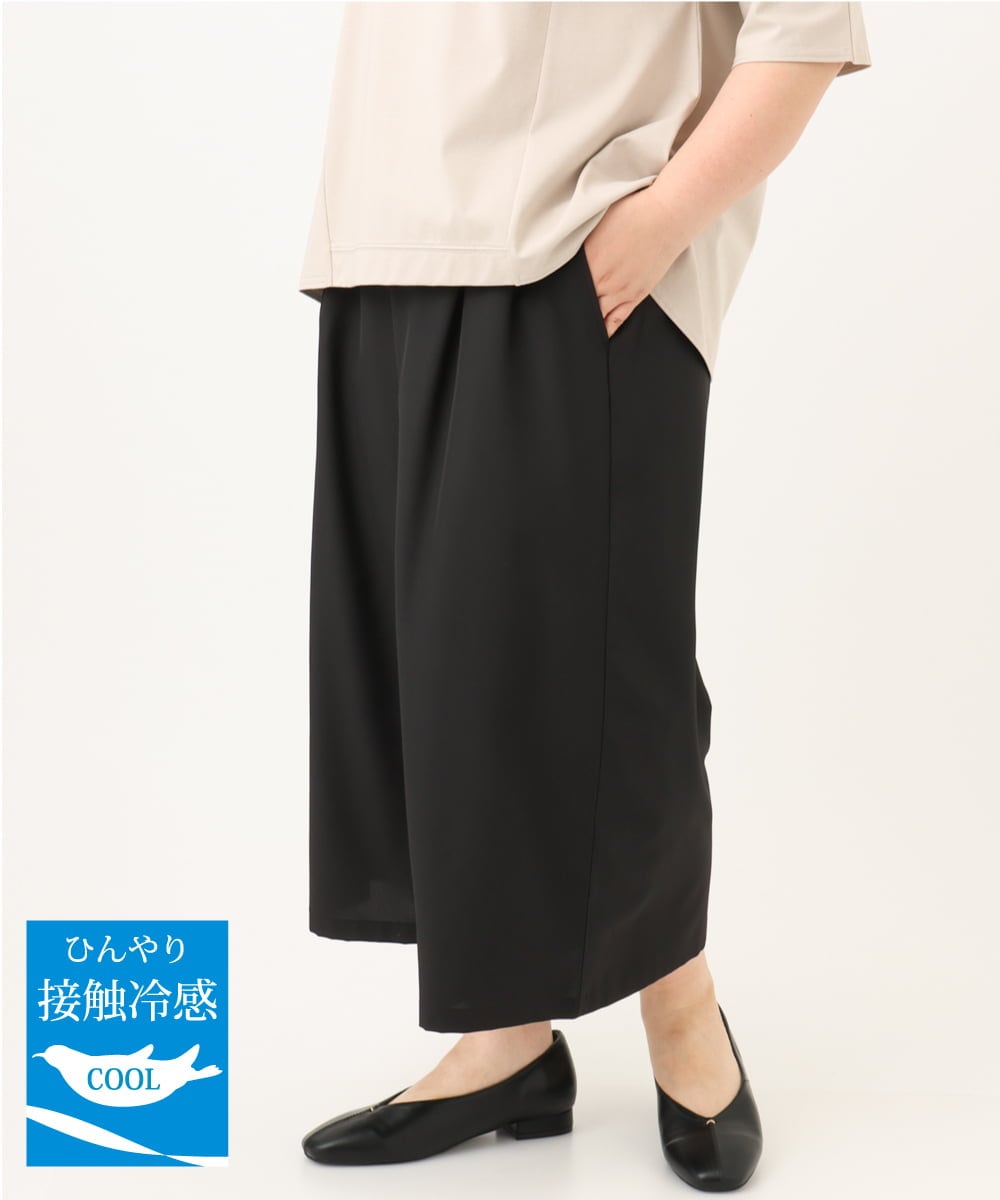 OLLID23099 eur3 【大きいサイズ/接触冷感】エステルストレッチワイドパンツ