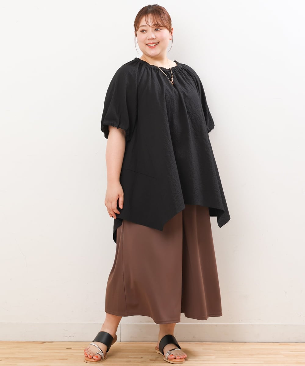 OLLIS55080 eur3(エウルキューブ) 【大きいサイズ/接触冷感】風に揺れるジャージーワイドパンツ モカ(84)