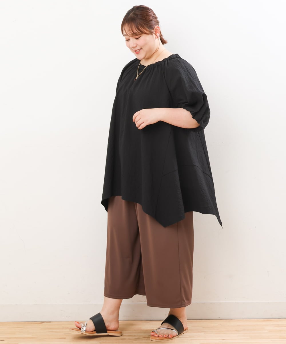OLLIS55080 eur3(エウルキューブ) 【大きいサイズ/接触冷感】風に揺れるジャージーワイドパンツ モカ(84)