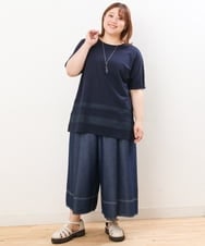 OLLJS53099 eur3(エウルキューブ) 【大きいサイズ】デニムフレアパンツ ネイビー(57)