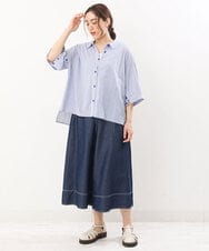 OLLJS53099 eur3(エウルキューブ) 【大きいサイズ】デニムフレアパンツ ネイビー(57)