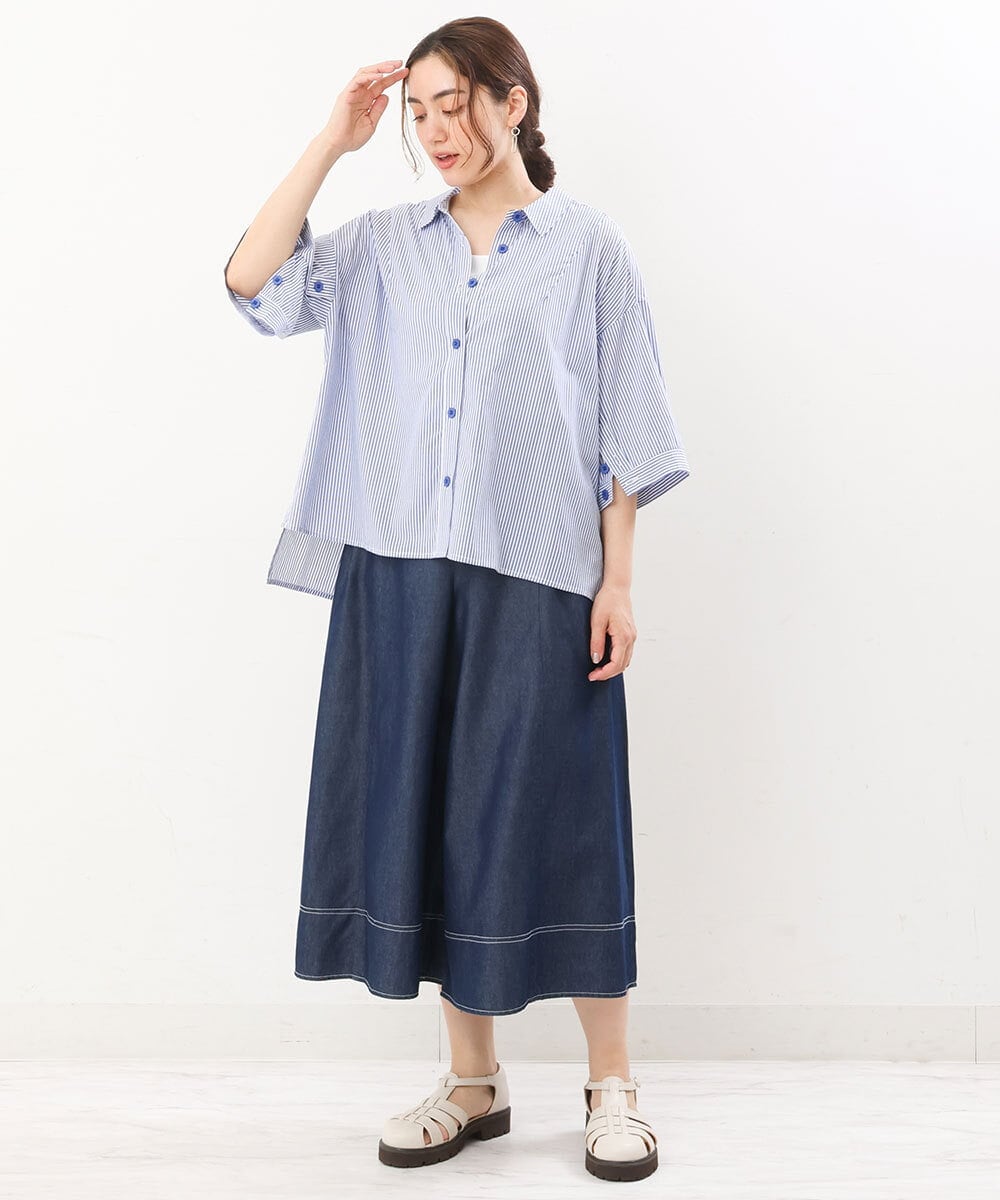 OLLJS53099 eur3(エウルキューブ) 【大きいサイズ】デニムフレアパンツ ネイビー(57)