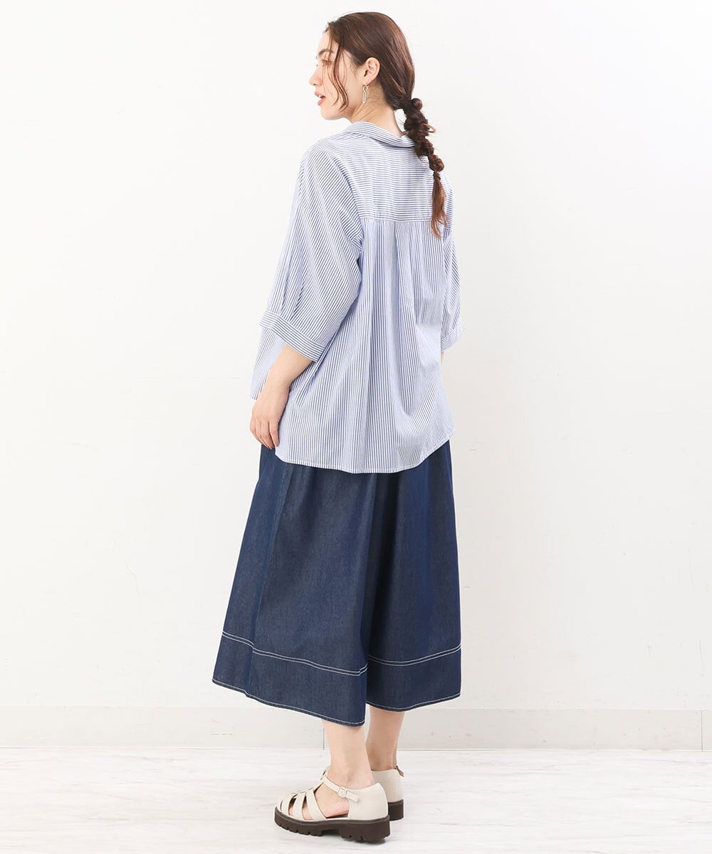 OLLJS53099 eur3(エウルキューブ) 【大きいサイズ】デニムフレアパンツ ネイビー(57)