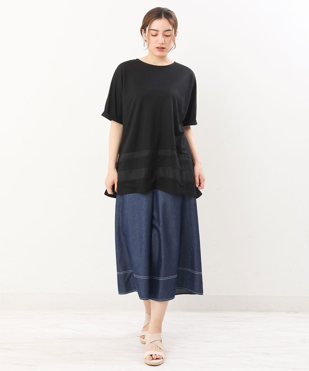 OLLJS53099 eur3(エウルキューブ) 【大きいサイズ】デニムフレアパンツ ネイビー(57)