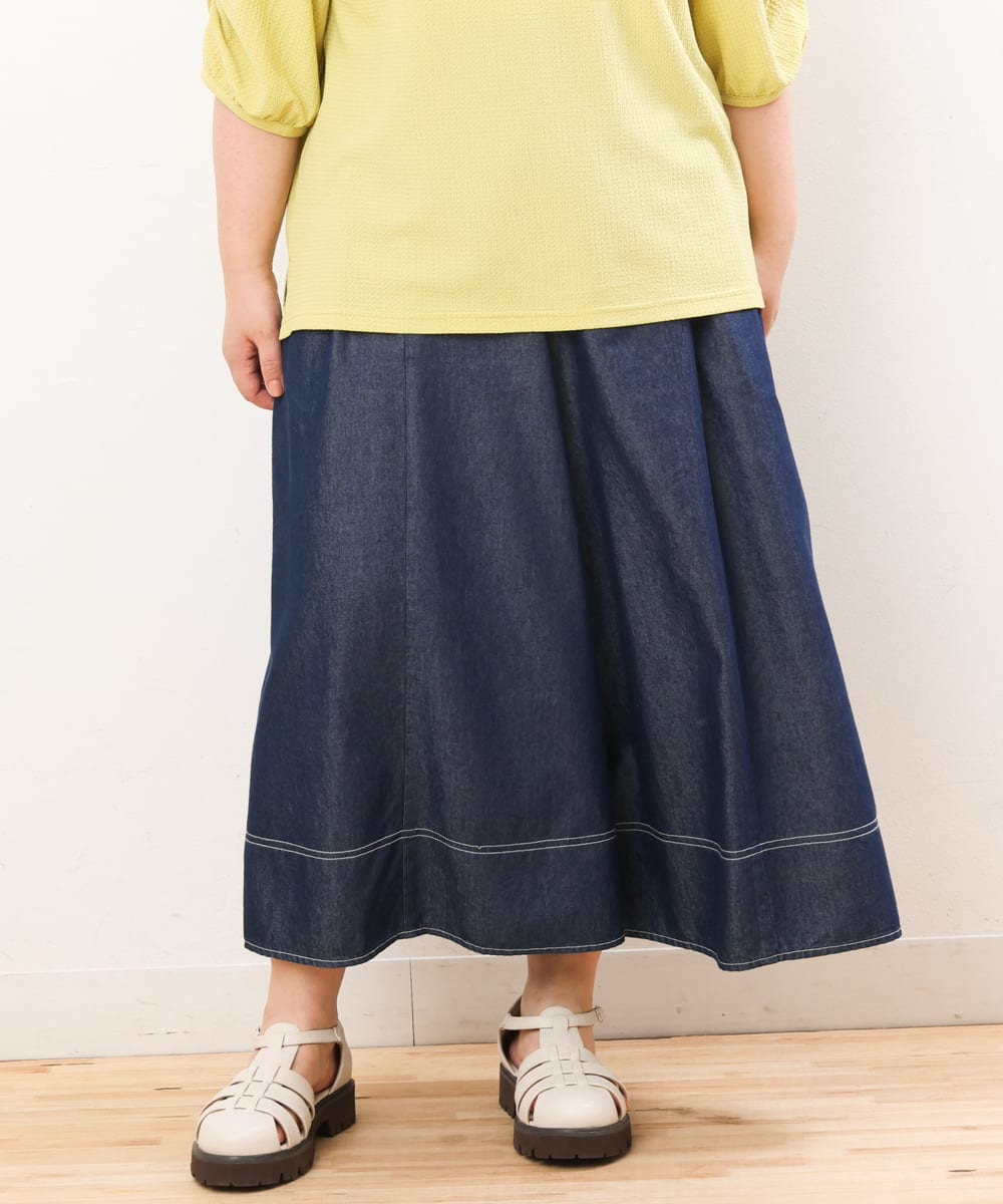 OLLJS53099 eur3(エウルキューブ) 【大きいサイズ】デニムフレアパンツ ネイビー(57)