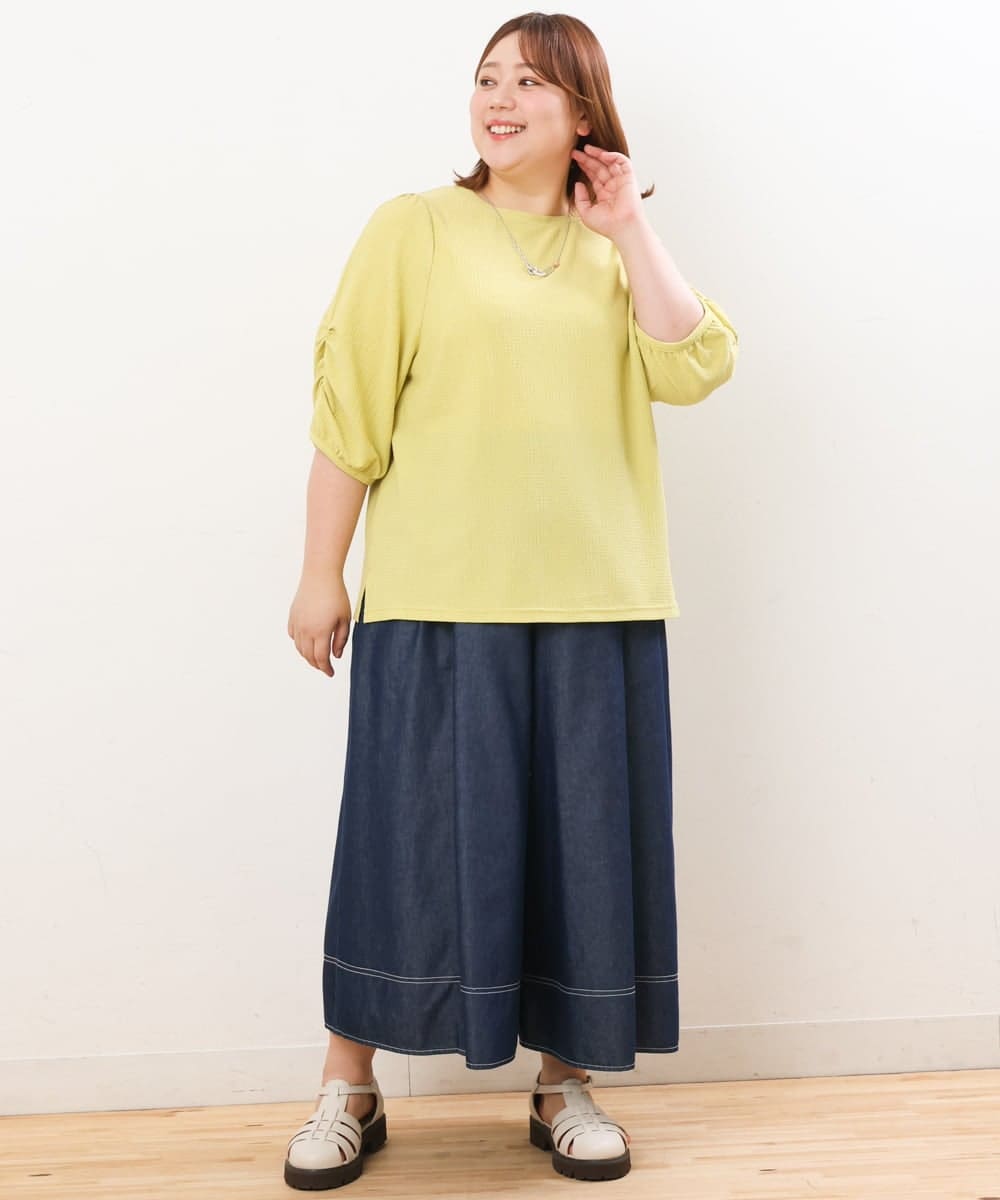 OLLJS53099 eur3(エウルキューブ) 【大きいサイズ】デニムフレアパンツ ネイビー(57)