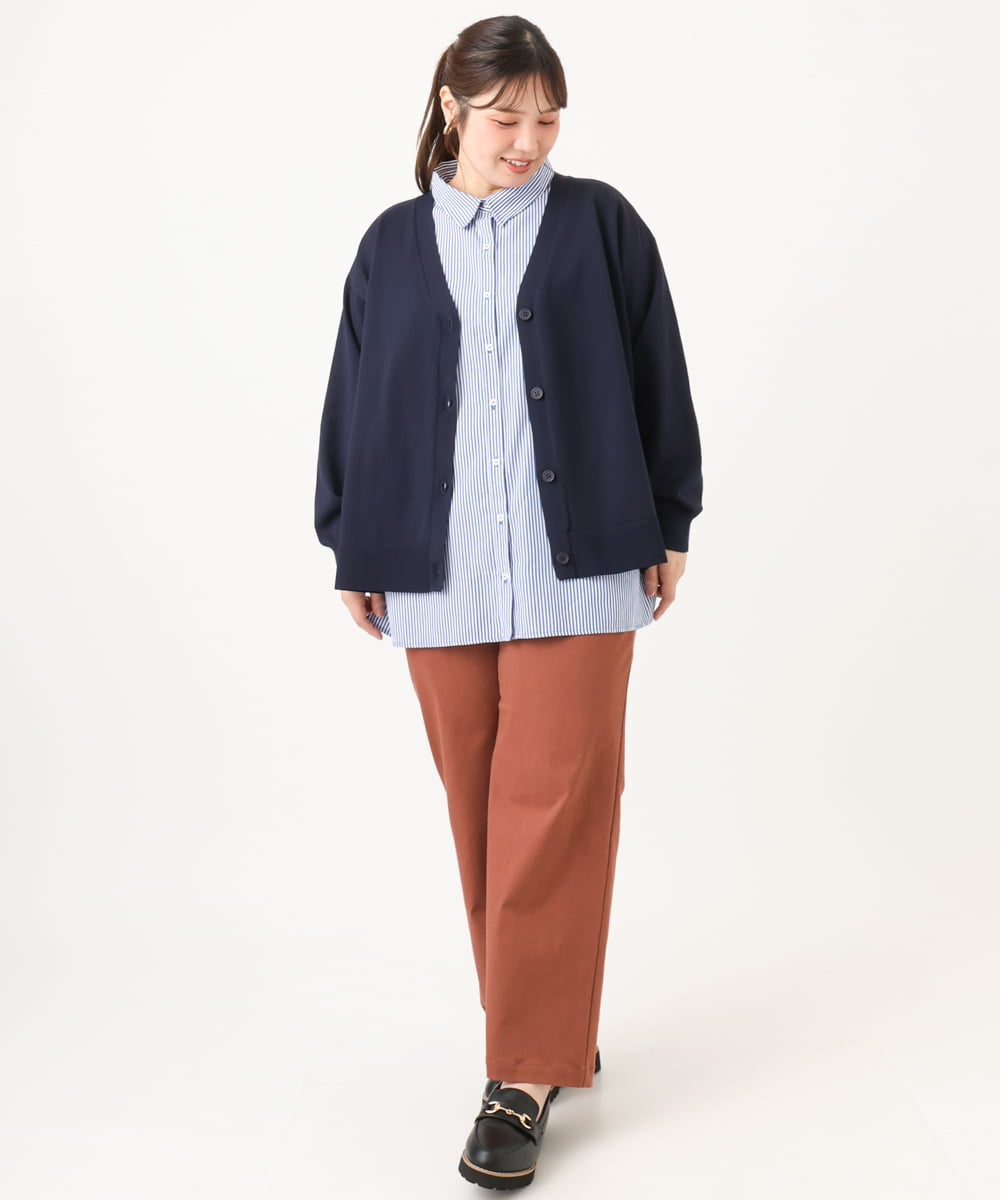 OLLKD03099 eur3(エウルキューブ) 【大きいサイズ】ワイドストレートストレッチパンツ ブラウン
