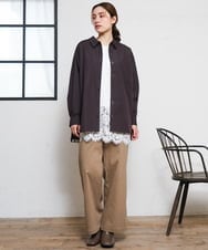 OLLKD03099 eur3(エウルキューブ) 【大きいサイズ】ワイドストレートストレッチパンツ ベージュ