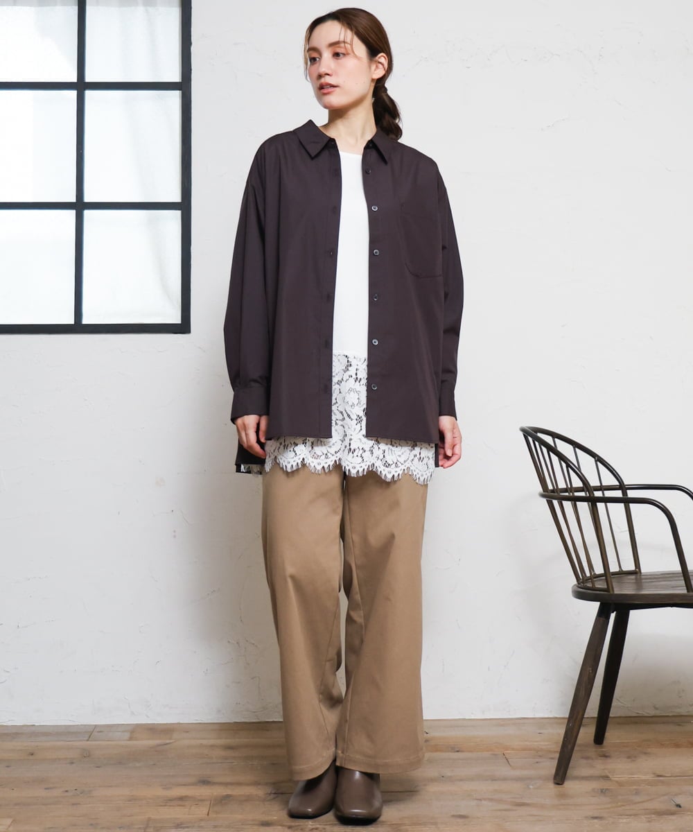 OLLKD03099 eur3(エウルキューブ) 【大きいサイズ】ワイドストレートストレッチパンツ ベージュ