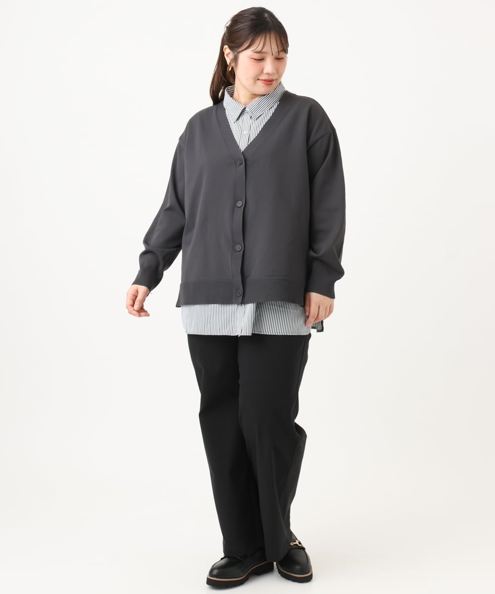 OLLKD03099 eur3(エウルキューブ) 【大きいサイズ】ワイドストレートストレッチパンツ ブラック