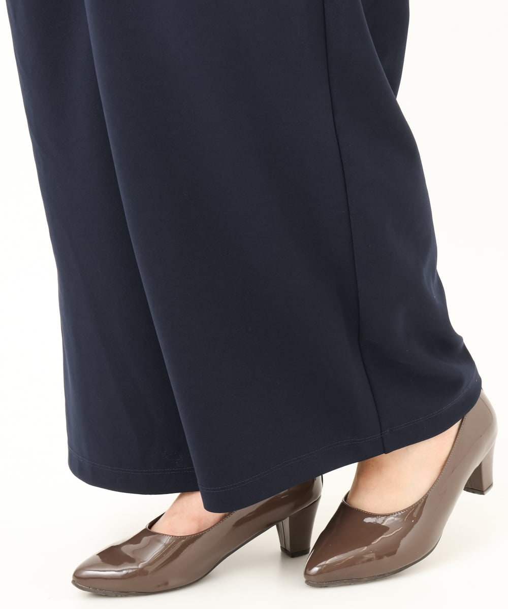 OLLKD09099 eur3(エウルキューブ) 【大きいサイズ/洗える/セットアップ対応】カットジョーゼットワイドパンツ ネイビー