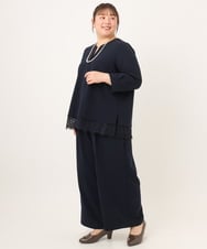 OLLKD09099 eur3(エウルキューブ) 【大きいサイズ/洗える/セットアップ対応】カットジョーゼットワイドパンツ ネイビー