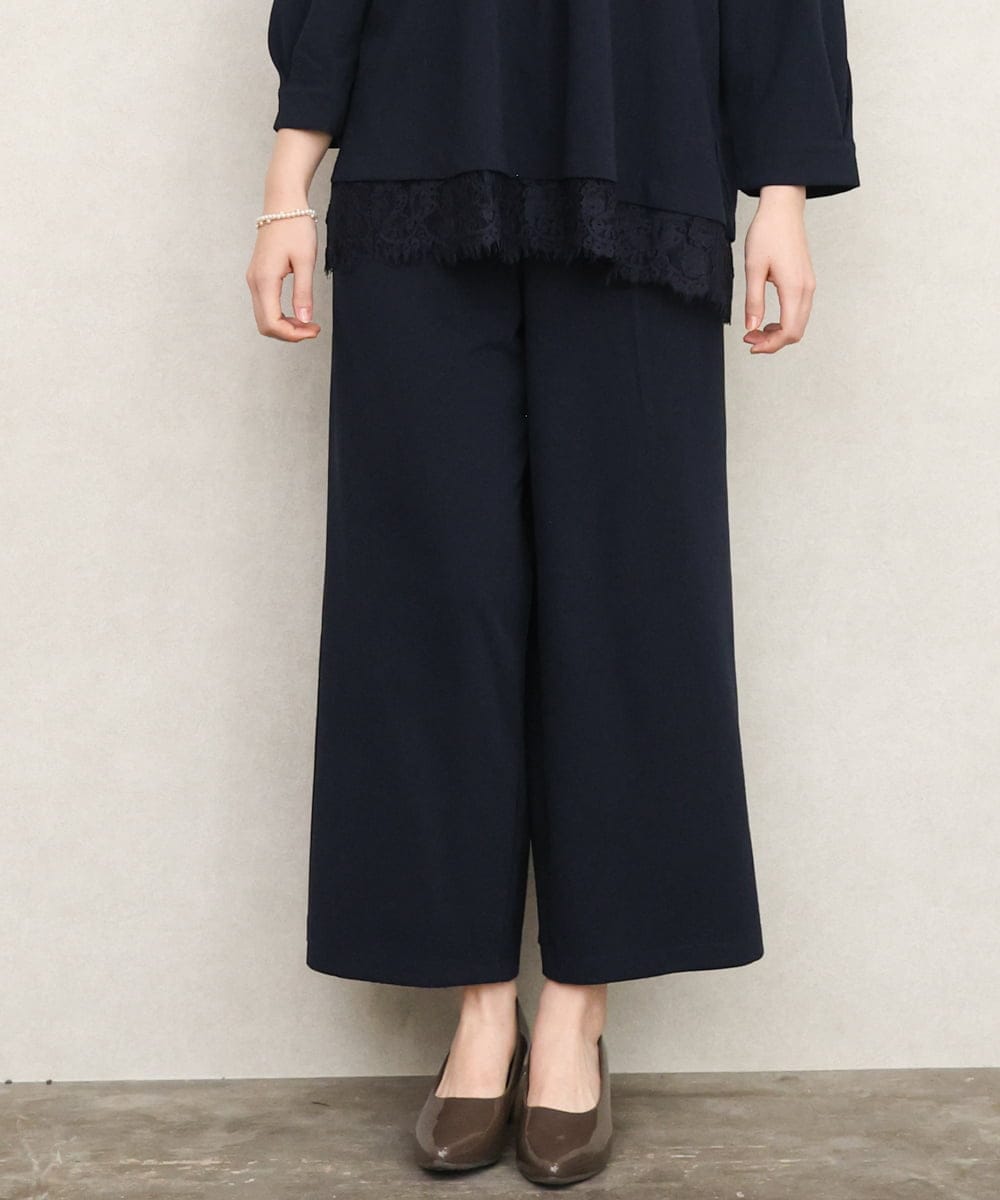 OLLKD09099 eur3(エウルキューブ) 【大きいサイズ/洗える/セットアップ対応】カットジョーゼットワイドパンツ ネイビー