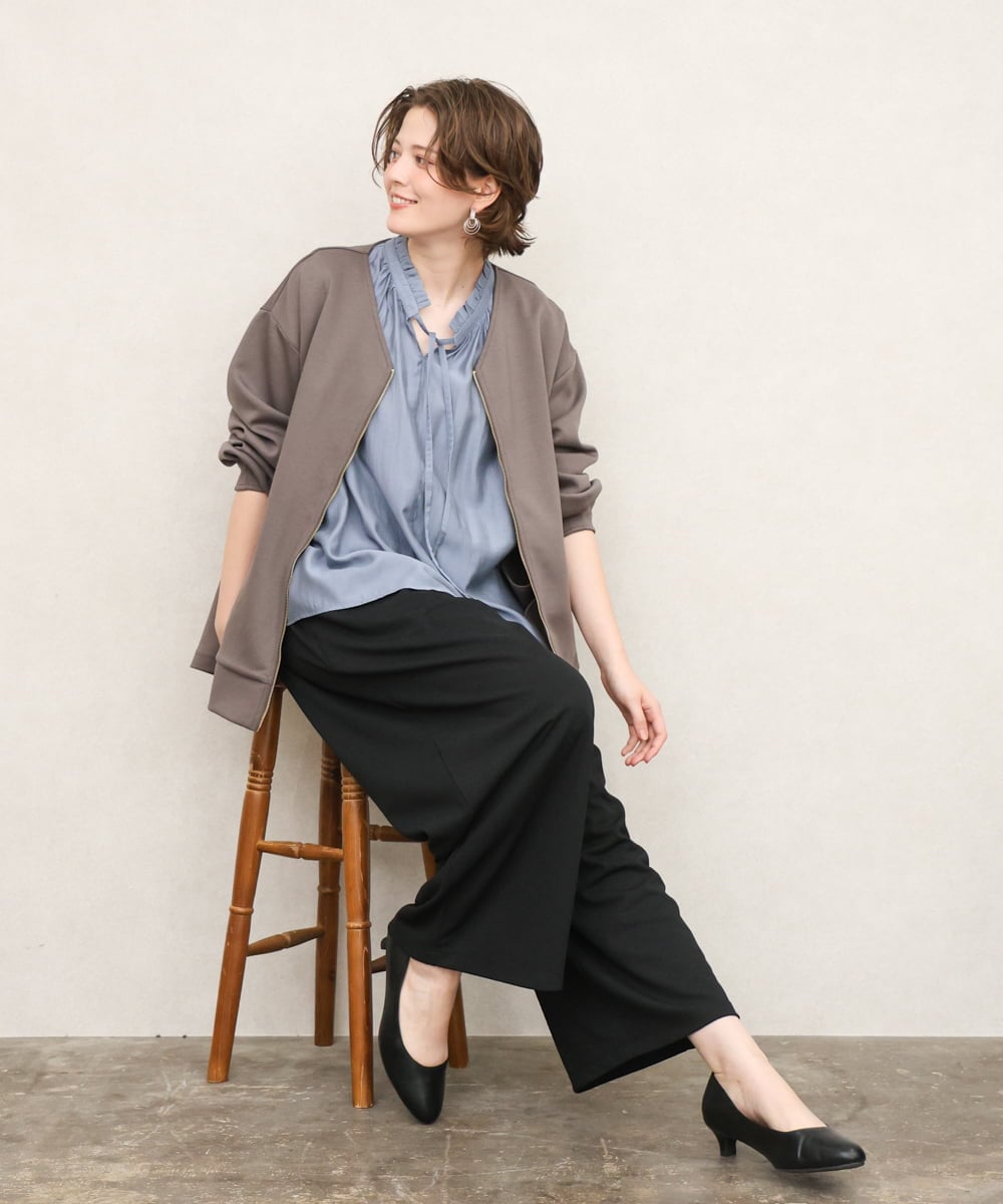 OLLKD09099 eur3(エウルキューブ) 【大きいサイズ/洗える/セットアップ対応】カットジョーゼットワイドパンツ ブラック