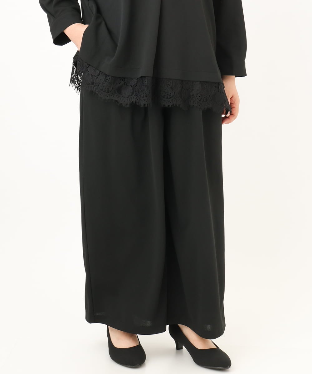 OLLKD09099 eur3(エウルキューブ) 【大きいサイズ/洗える/セットアップ対応】カットジョーゼットワイドパンツ ブラック