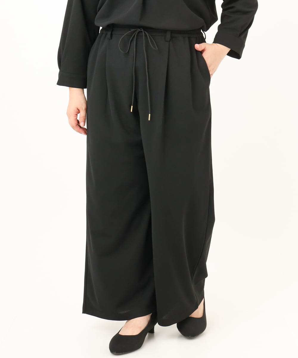 OLLKD09099 eur3(エウルキューブ) 【大きいサイズ/洗える/セットアップ対応】カットジョーゼットワイドパンツ ブラック