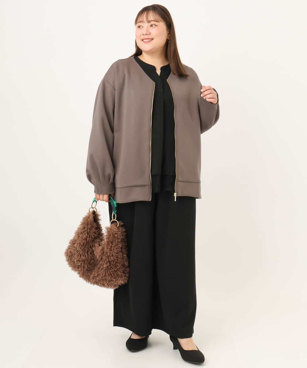 OLLKD09099 eur3(エウルキューブ) 【大きいサイズ/洗える/セットアップ対応】カットジョーゼットワイドパンツ ブラック
