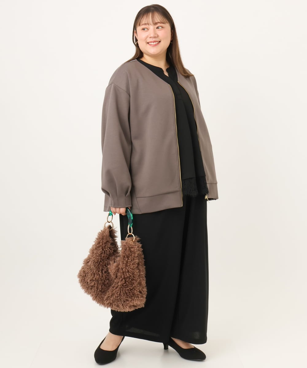OLLKD09099 eur3(エウルキューブ) 【大きいサイズ/洗える/セットアップ対応】カットジョーゼットワイドパンツ ブラック