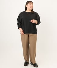 OLLKD12139 eur3(エウルキューブ) 【大きいサイズ/洗える/セットアップ対応/11号サイズあり】ストレッチセンタープレスワイドパンツ モカ