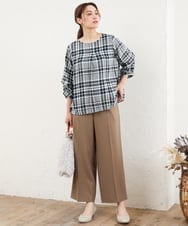 OLLKD12139 eur3(エウルキューブ) 【大きいサイズ/洗える/セットアップ対応/11号サイズあり】ストレッチセンタープレスワイドパンツ モカ