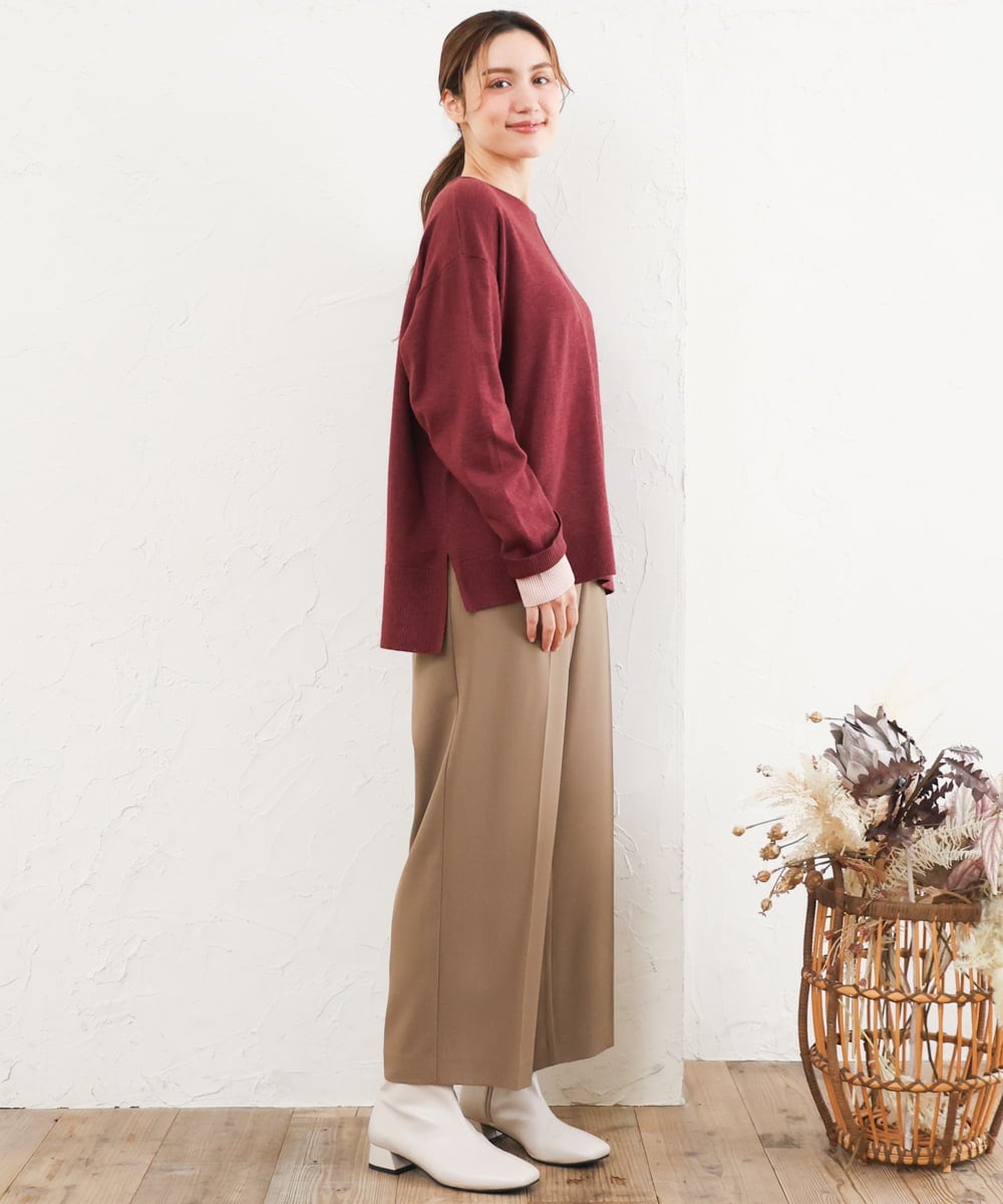 OLLKD12139 eur3(エウルキューブ) 【大きいサイズ/洗える/セットアップ対応/11号サイズあり】ストレッチセンタープレスワイドパンツ モカ
