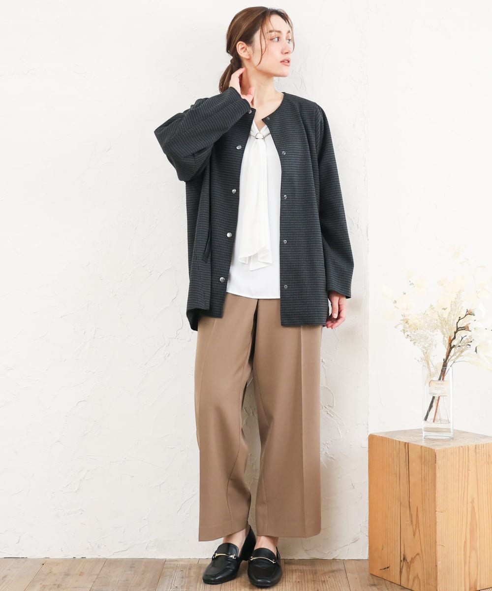 OLLKD12139 eur3(エウルキューブ) 【大きいサイズ/洗える/セットアップ対応/11号サイズあり】ストレッチセンタープレスワイドパンツ モカ