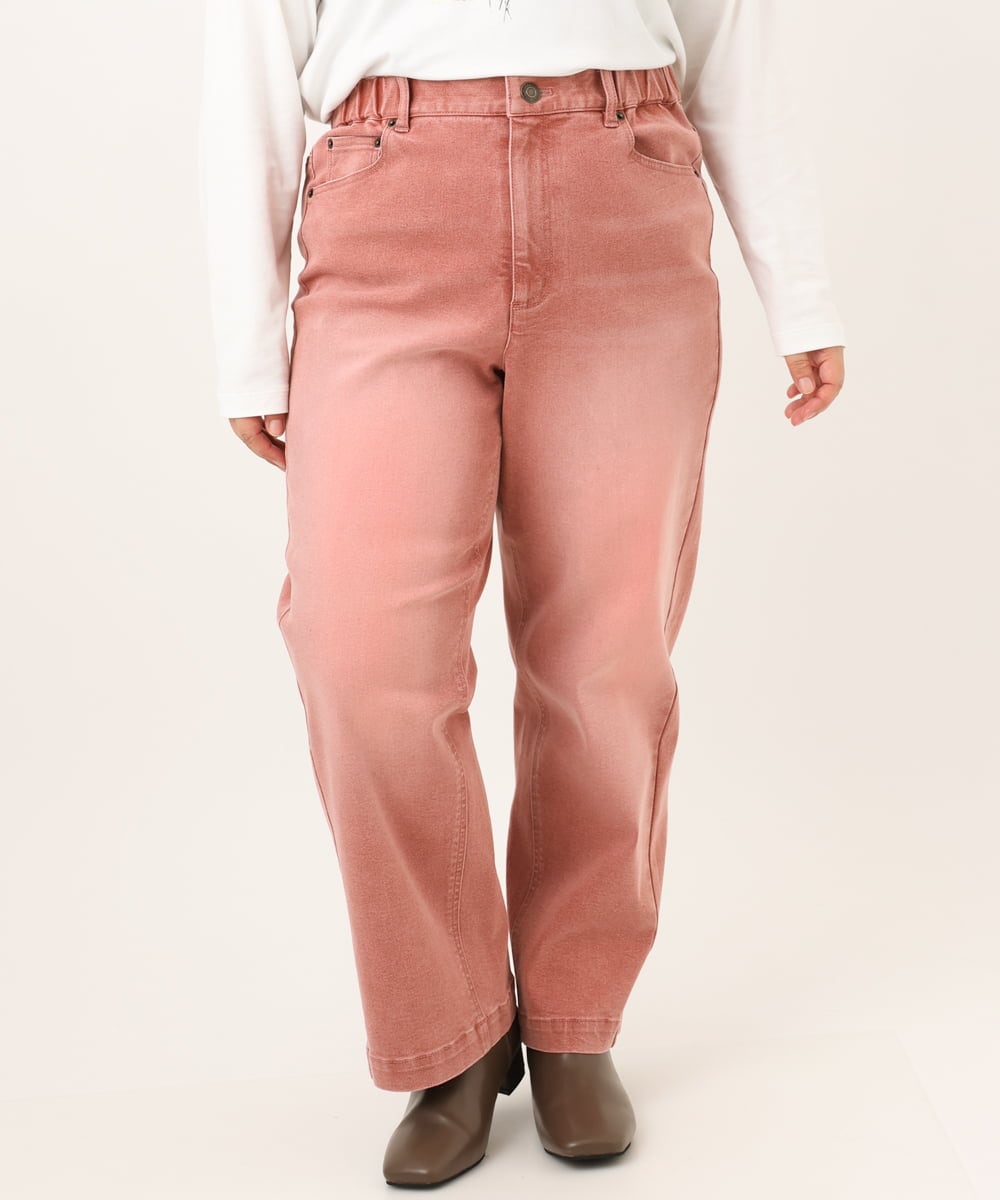 OLLKD13109 eur3(エウルキューブ) 【大きいサイズ/洗える】カラーストレッチデニム ライトピンク