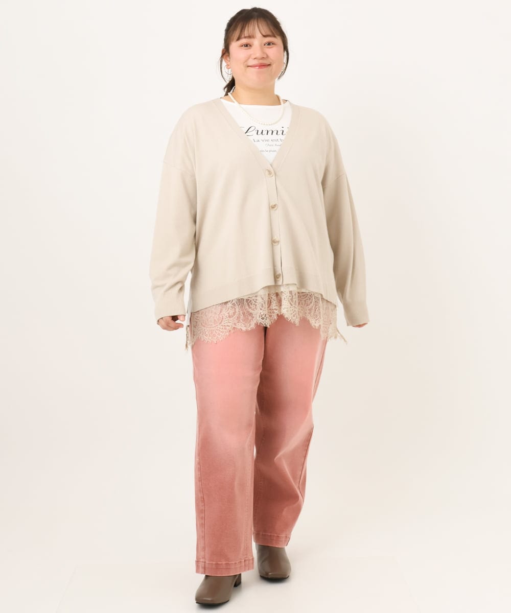 OLLKD13109 eur3(エウルキューブ) 【大きいサイズ/洗える】カラーストレッチデニム ライトピンク