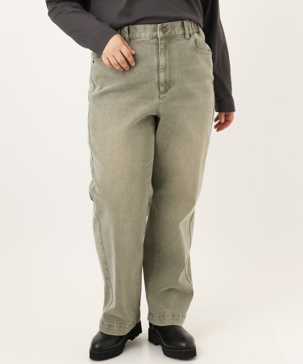 OLLKD13109 eur3(エウルキューブ) 【大きいサイズ/洗える】カラーストレッチデニム カーキ