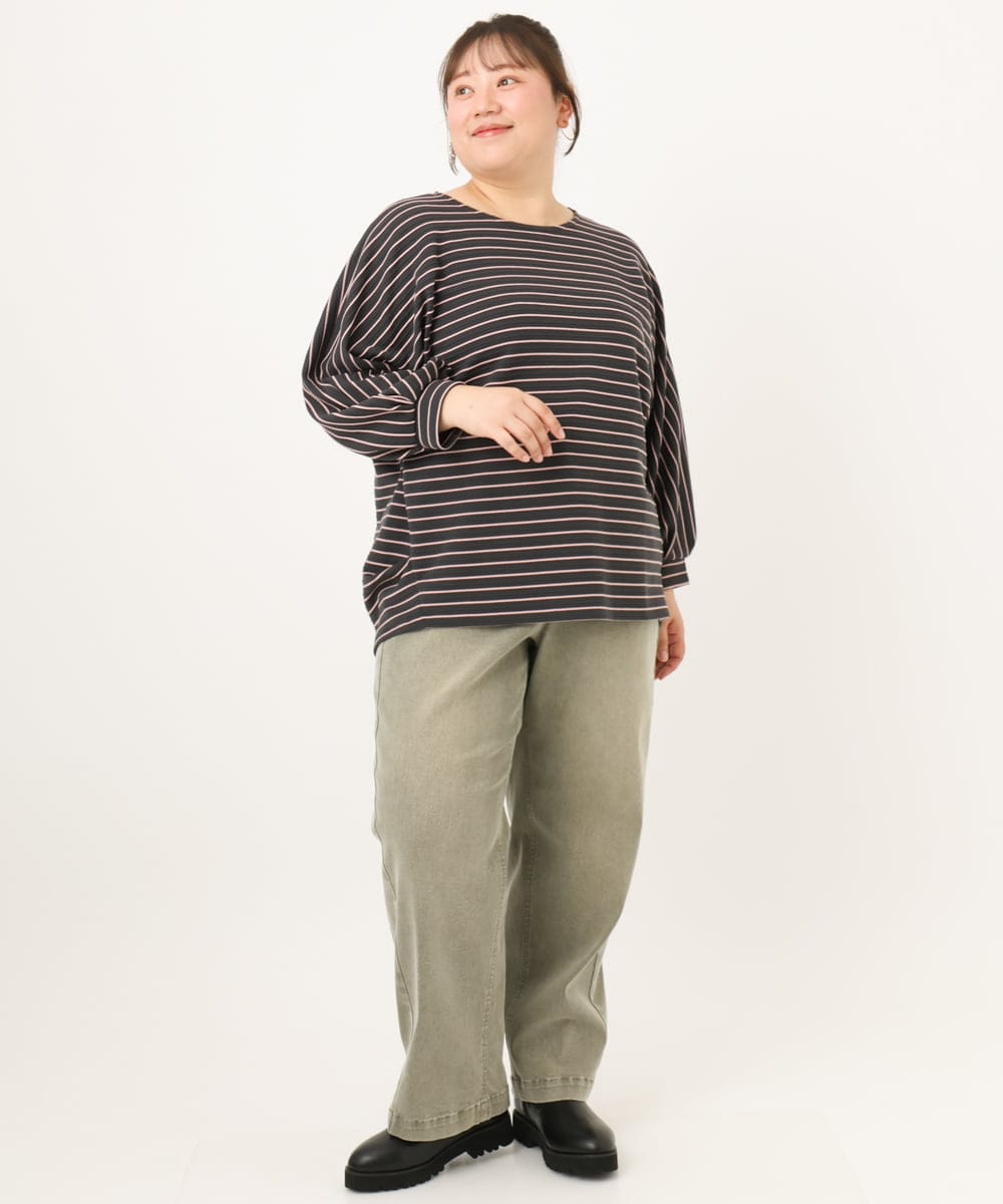 OLLKD13109 eur3(エウルキューブ) 【大きいサイズ/洗える】カラーストレッチデニム カーキ