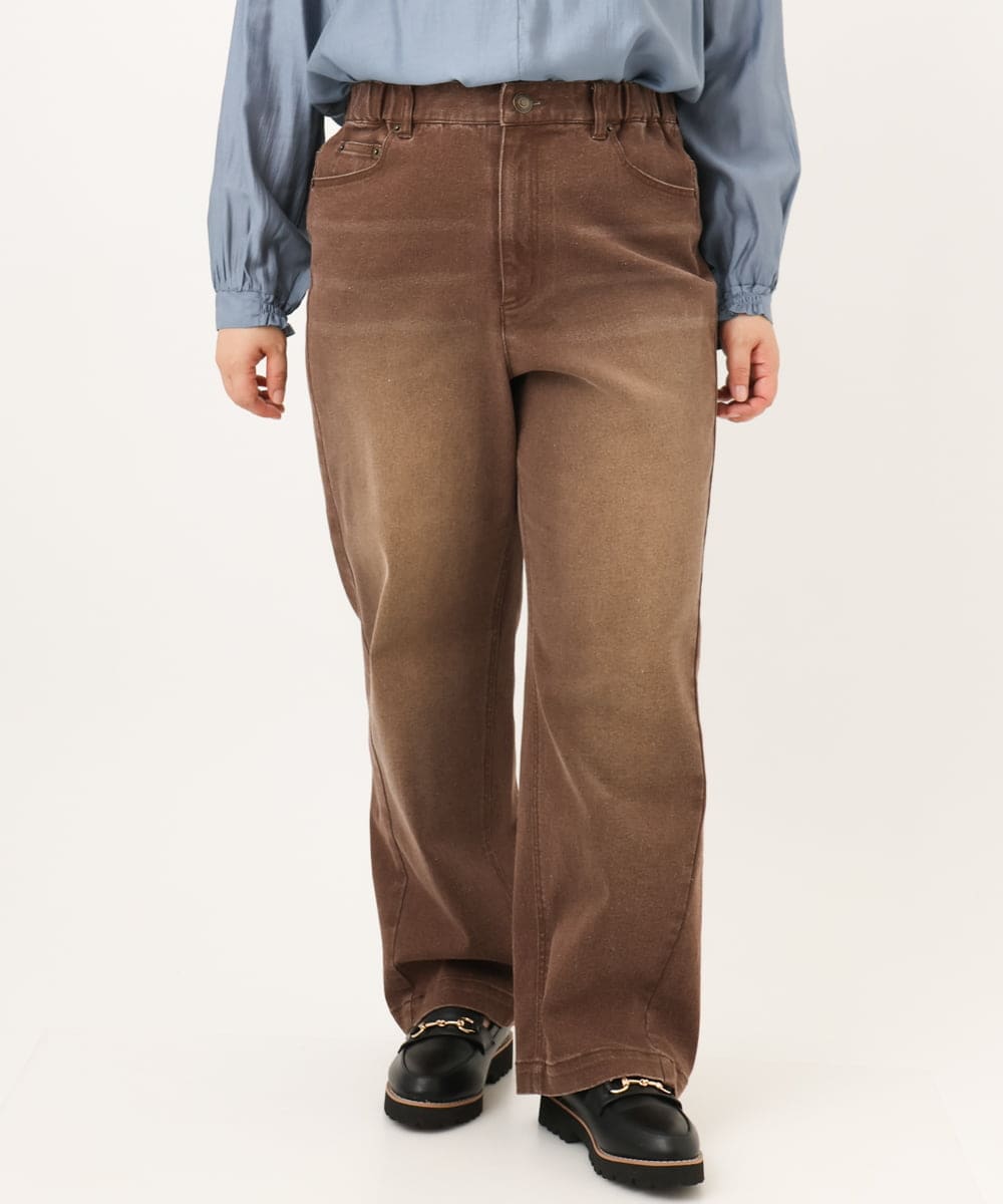 OLLKD13109 eur3(エウルキューブ) 【大きいサイズ/洗える】カラーストレッチデニム ダークブラウン