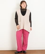 OLLKP01090 eur3(エウルキューブ) 【雑誌掲載】【大きいサイズ】定番美脚ストレートパンツ ピンク(03)