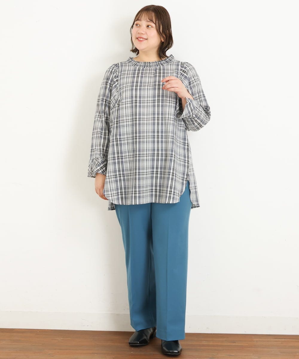 OLLKP01090 eur3(エウルキューブ) 【雑誌掲載】【大きいサイズ】定番美脚ストレートパンツ ブルー(55)