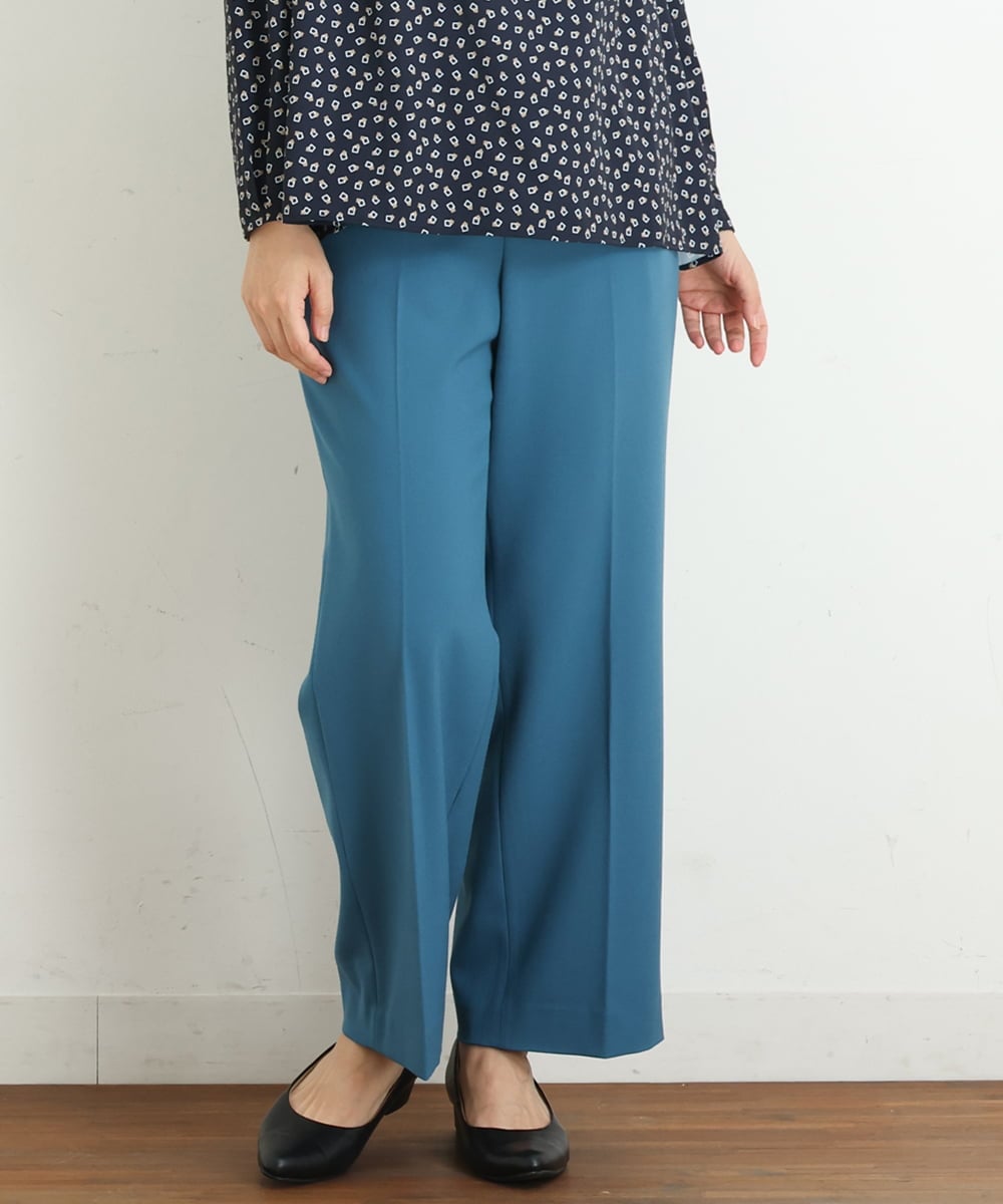 OLLKP01090 eur3(エウルキューブ) 【雑誌掲載】【大きいサイズ】定番美脚ストレートパンツ ブルー(55)