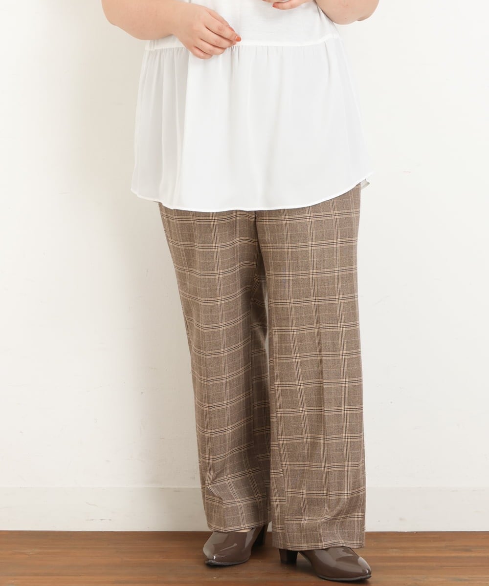 OLLKP01090 eur3(エウルキューブ) 【雑誌掲載】【大きいサイズ】定番美脚ストレートパンツ ベージュ(82)