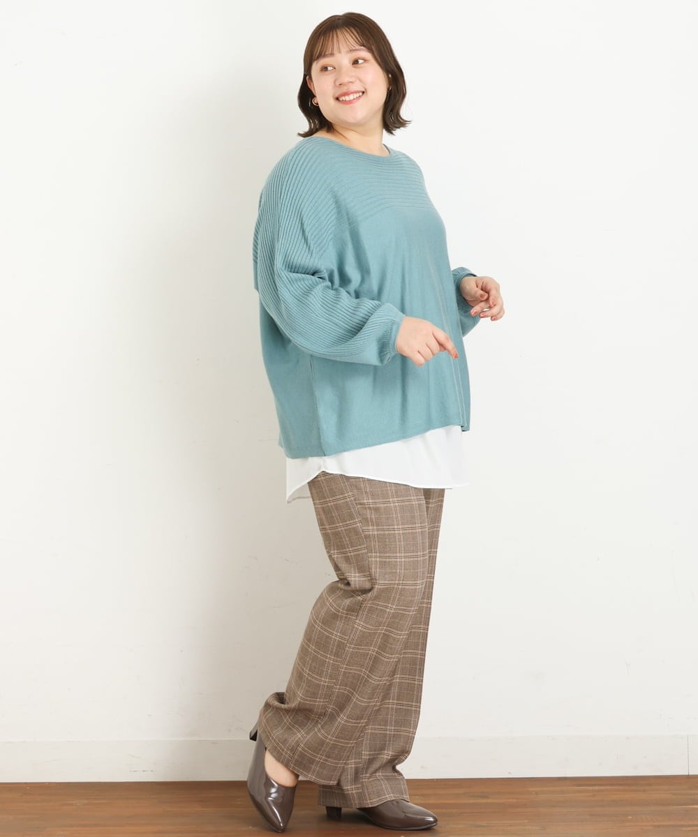 OLLKP01090 eur3(エウルキューブ) 【雑誌掲載】【大きいサイズ】定番美脚ストレートパンツ ベージュ(82)