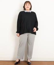 OLLKP01090 eur3(エウルキューブ) 【雑誌掲載】【大きいサイズ】定番美脚ストレートパンツ ライトグレー(91)