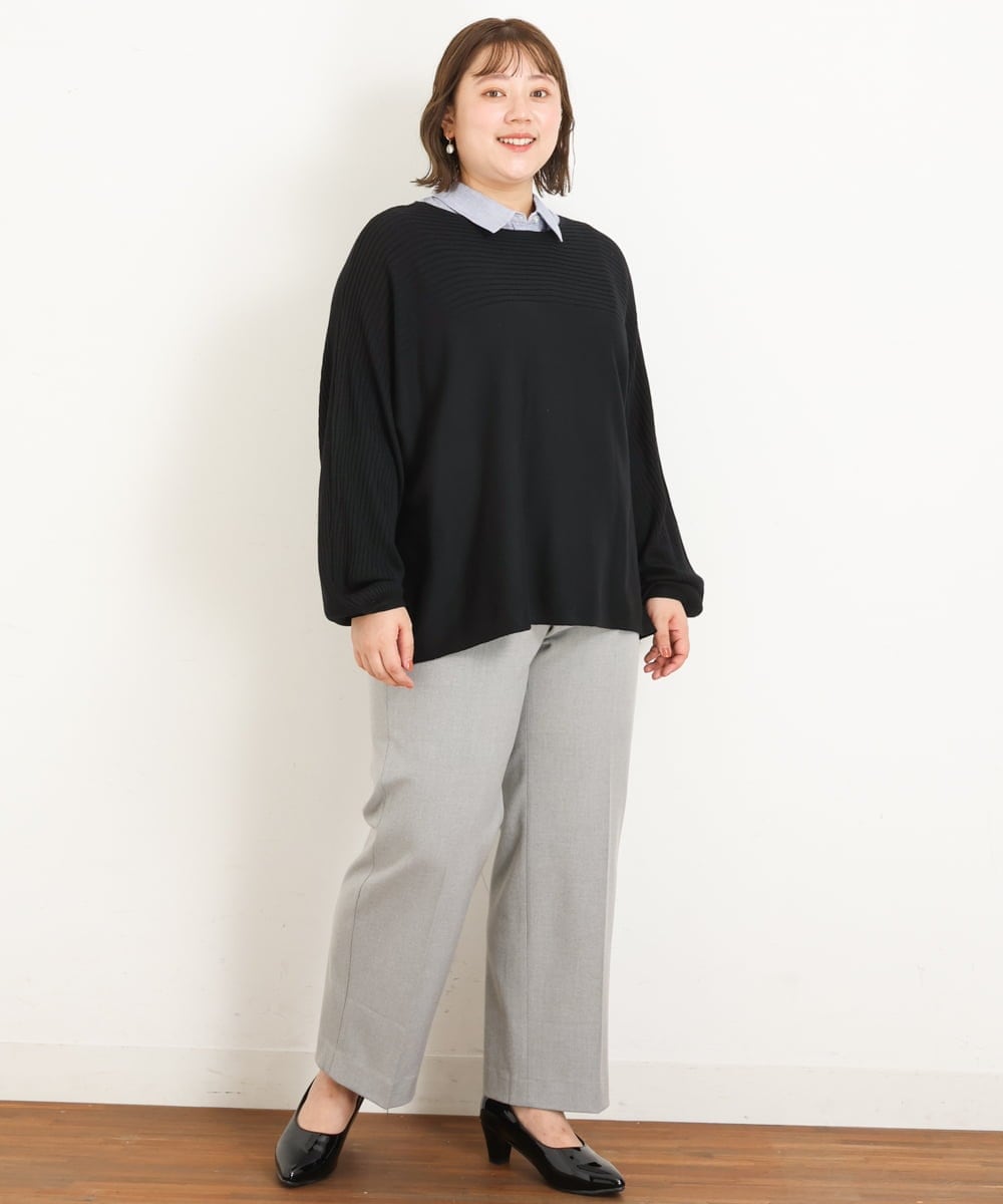 OLLKP01090 eur3(エウルキューブ) 【雑誌掲載】【大きいサイズ】定番美脚ストレートパンツ ライトグレー(91)
