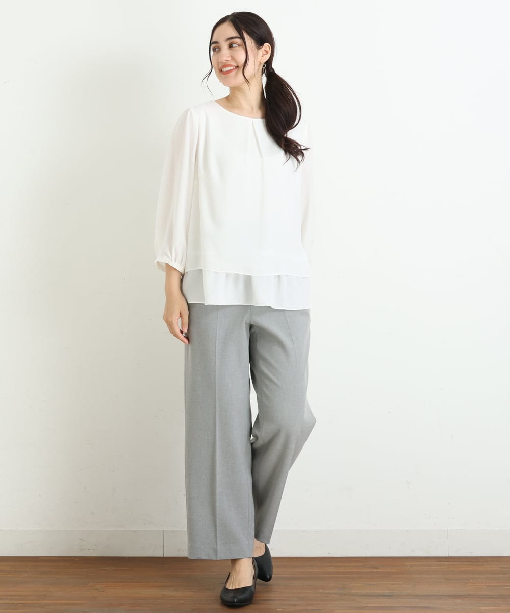 OLLKP01090 eur3(エウルキューブ) 【雑誌掲載】【大きいサイズ】定番美脚ストレートパンツ ライトグレー(91)