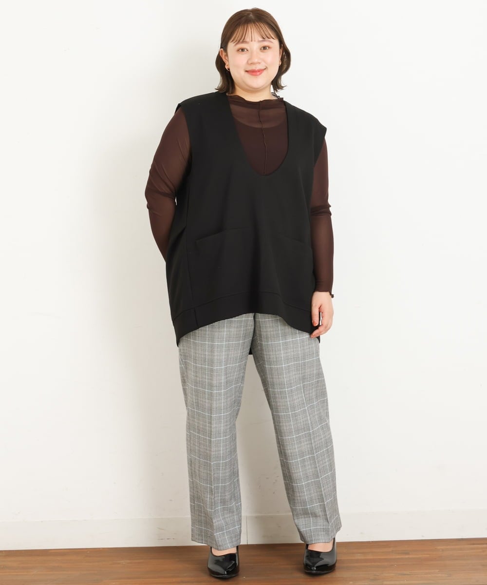 OLLKP01090 eur3(エウルキューブ) 【雑誌掲載】【大きいサイズ】定番美脚ストレートパンツ グレー(92)