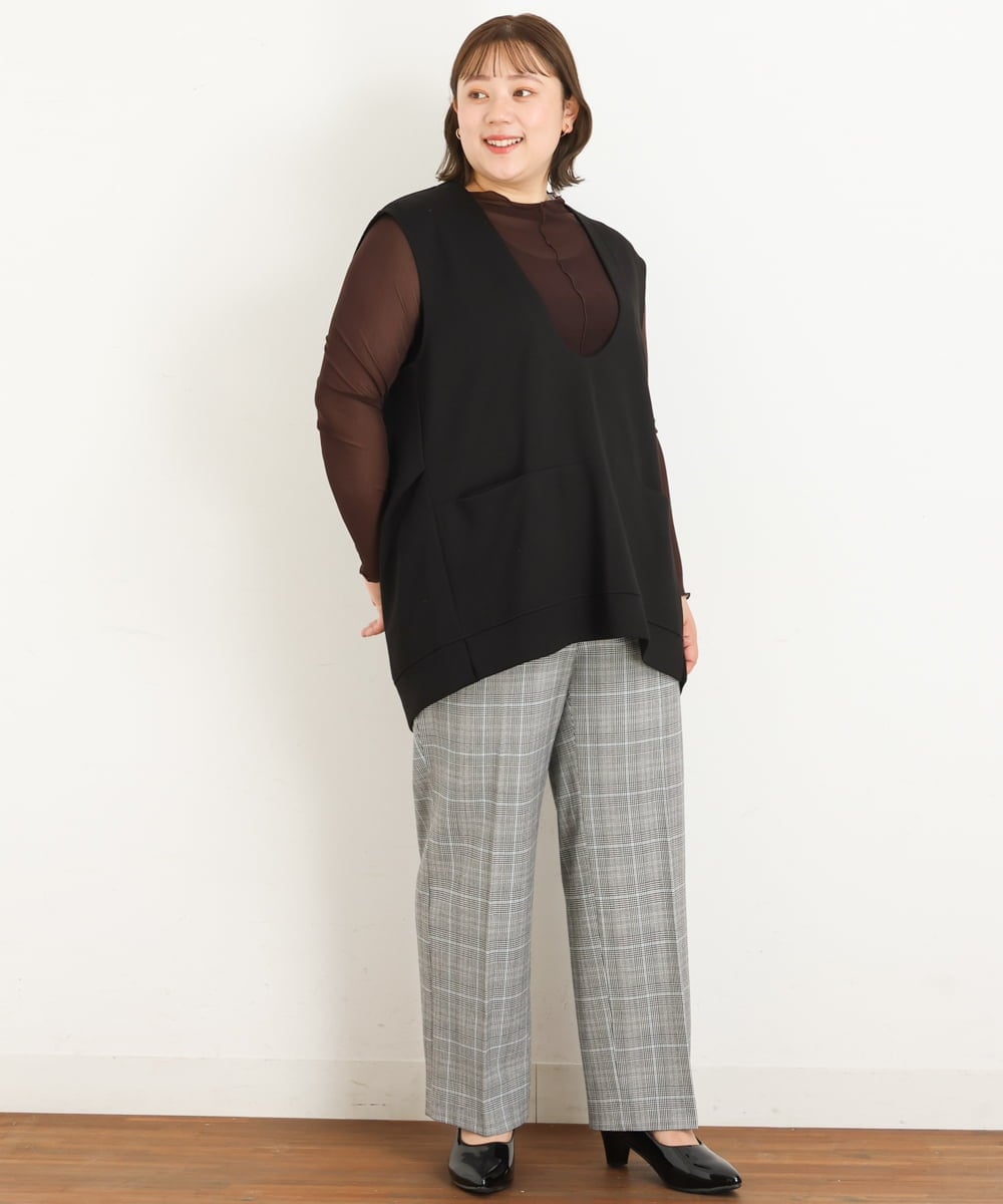 OLLKP01090 eur3(エウルキューブ) 【雑誌掲載】【大きいサイズ】定番美脚ストレートパンツ グレー(92)